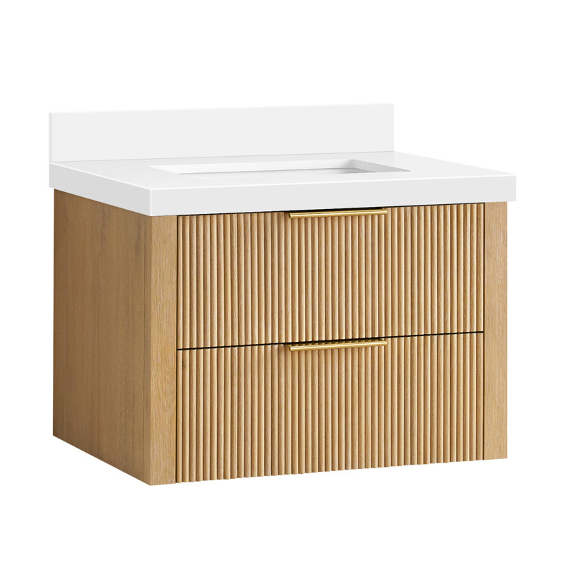 Meuble-lavabo flottant simple 30 po Barcelona en gris cendré délavé avec plateau en pierre de quartz blanc Barcelona, 30"