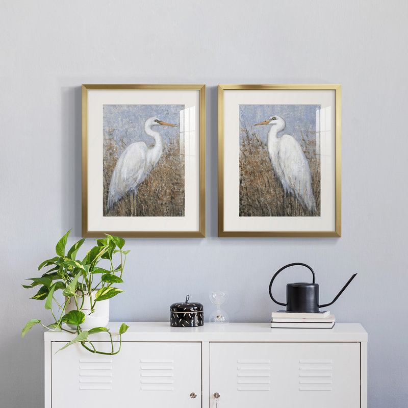 White Heron I - reproduction encadrée de qualité supérieure - prête à être accrochée