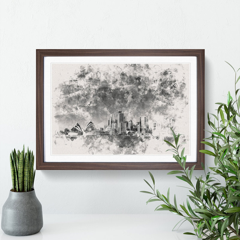 Sydney Australia Skyline - Picture Frame Painting Print, 36cm H x 48cm W x 2cm D, Walnut Framed