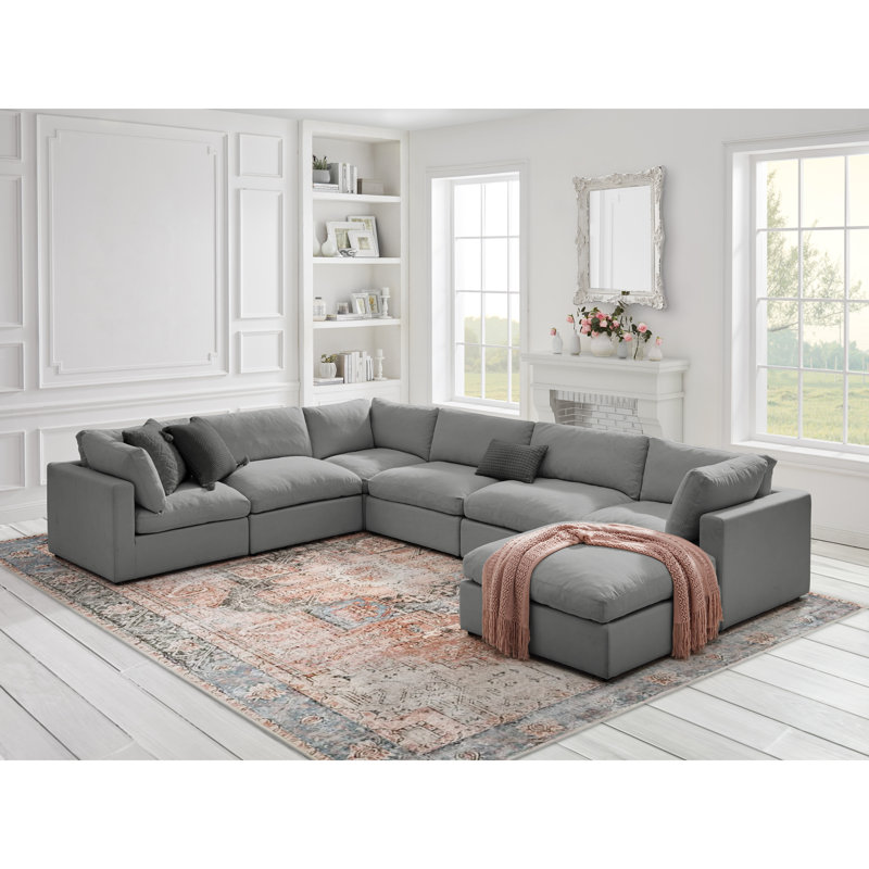 Canapé modulaire en U rembourré Elegance Judith, gris