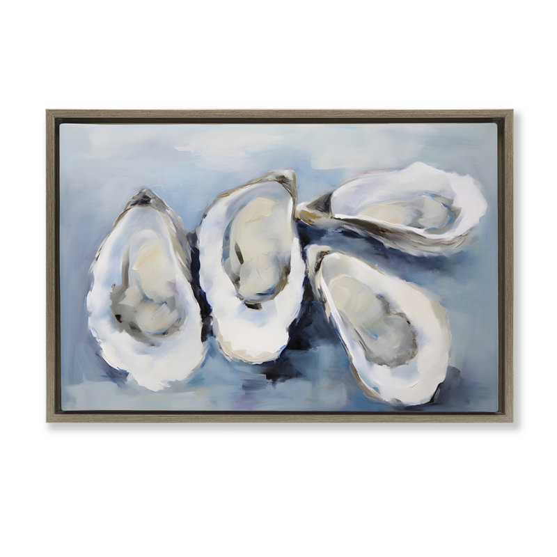 «Four Oysters Impression» par Petal Prints Design, Cadre flottant orme Montalcino, H 17 po x l 25 po