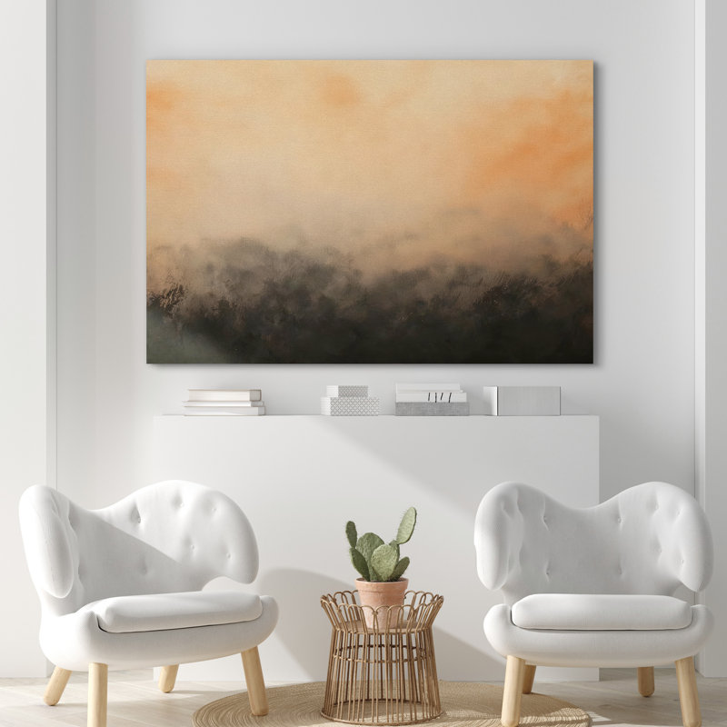 «Misty Foggy Forest Horizon», reproduction d'art sur toile encadrée, Toile tendue, H 32 po x l 48 po x P 1,5 po
