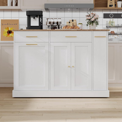 Îlot de cuisine sur roulettes avec rangement pour poubelle, table d'îlot portable pour la cuisine