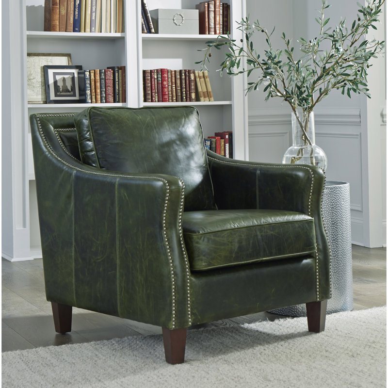 Asmunn Asmunn 33? Distressed Green Top Grain Leather Sloped Arm Chair