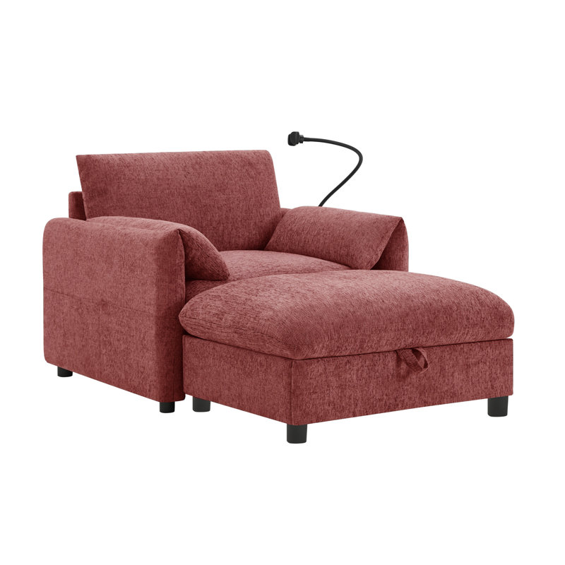 Fauteuil en chenille avec repose-pieds, Rouge