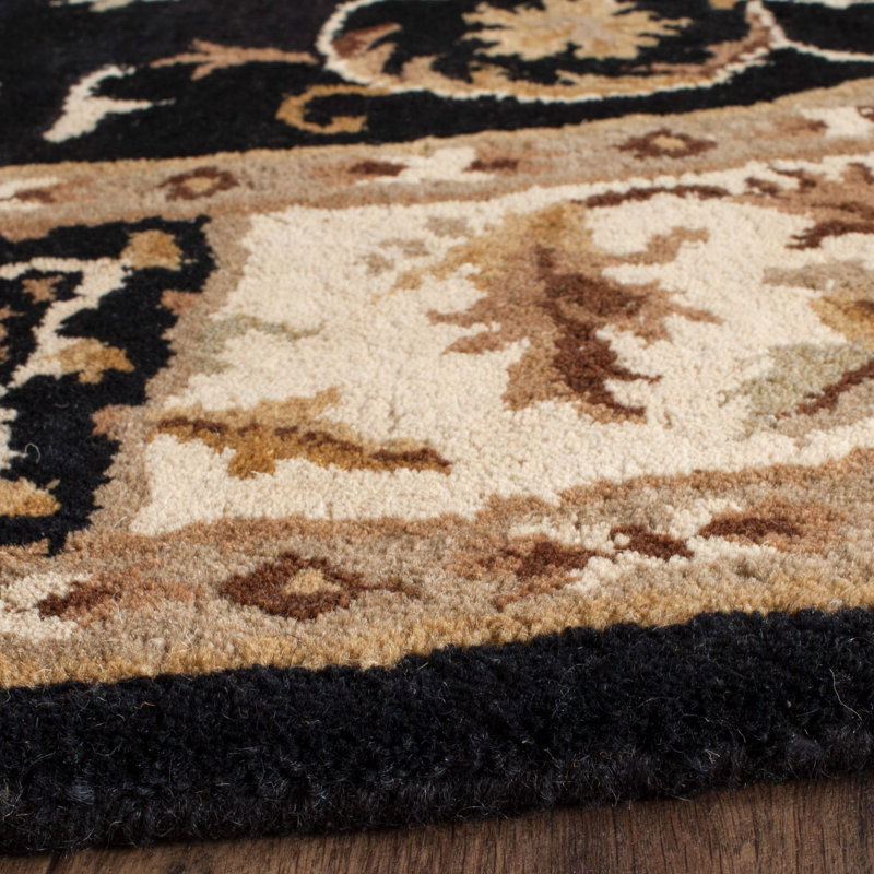 Atlasburg Oriental Hand-Knotted Wool Black Area Rug, Rectangle 3' x 5'