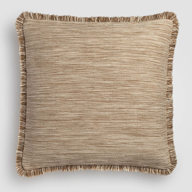 Layered Loom Fringe Rust & Ivory Throw Pillow, 20" x 20", Throw Pillow For Couch or Bed