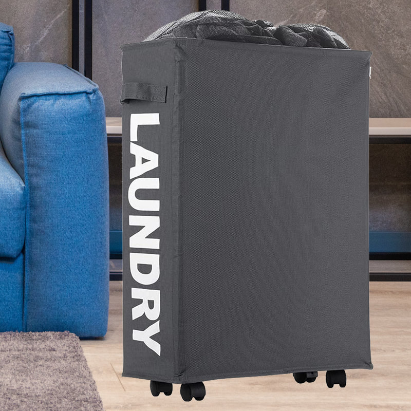 Fabric Laundry Room Organizer with Wheels, Gray/White