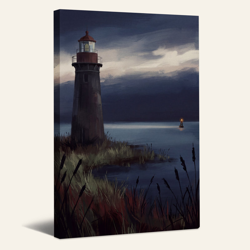 Peinture de phare au crépuscule, toile murale d'Halloween, 24"H x 16"W
