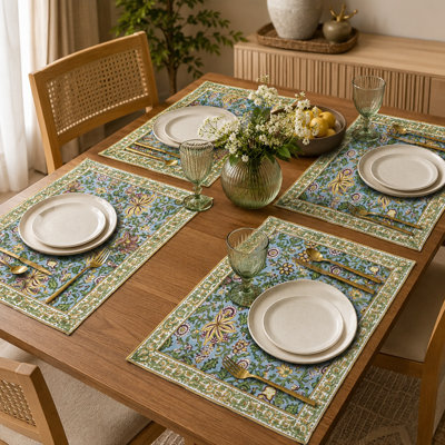 13" x 18" 100% Cotton Hand Block Floral Printed Placemat (Set of 4)