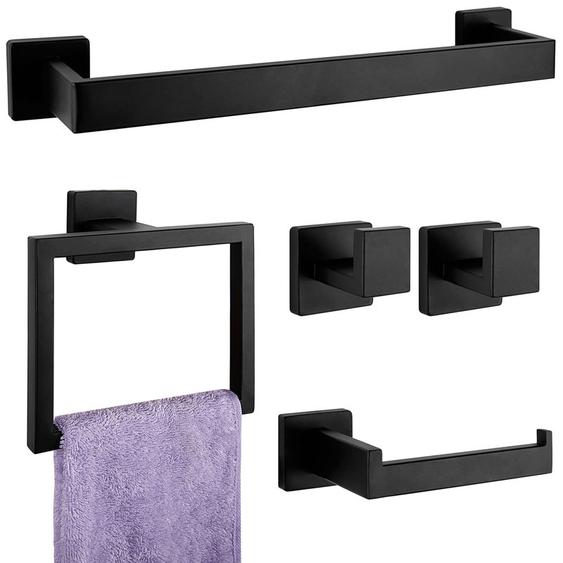 Ensemble de 5 accessoires de quincaillerie de salle de bain, Noir, noir, noir, noir