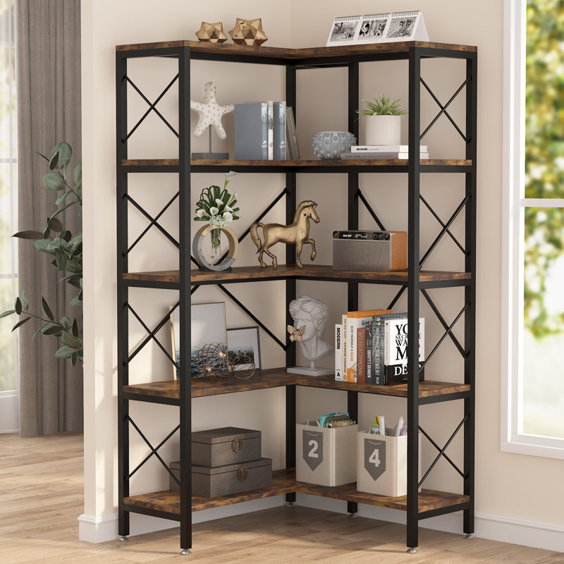 Bibliothèque d'angle en fer Jaystin H 65,74 po x l 31,5 po, Noir / rétro