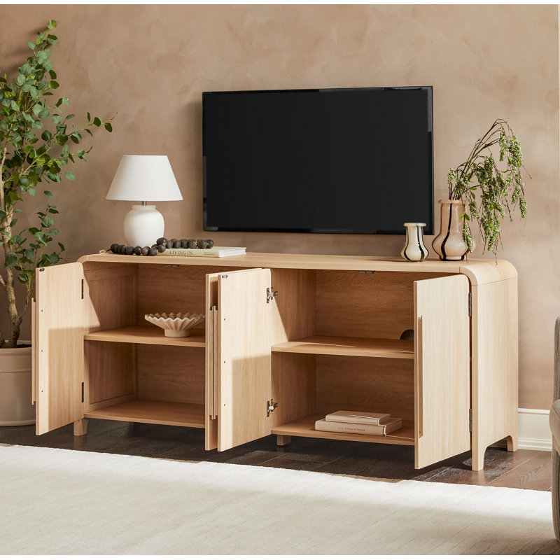 Sitarski Modern Sideboard with Rounded Edges, Coastal Oak,  30'' H x 70'' W x 20'' D