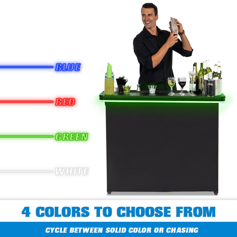 Black LED Portable Bar Table with Iron Frame and Melamine Top