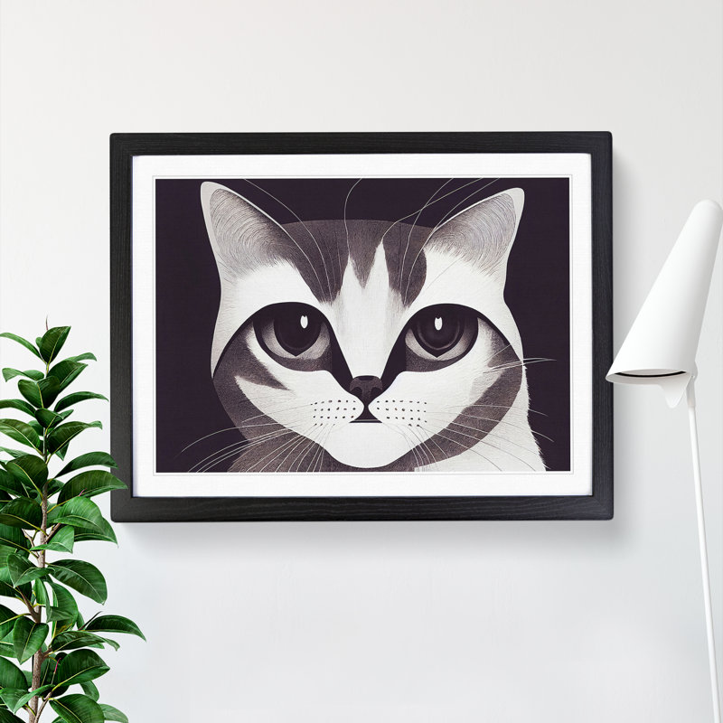 Cat Illustration Vol.1 Abstract - Framed Print, 25cm H x 34cm W x 2cm D, Black Framed