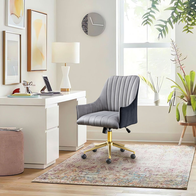 Chaise de bureau en velours Mariachristina, gris