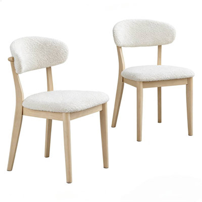  2 pièces, chaise de salle à manger rembourrée en bois, blanc délavé