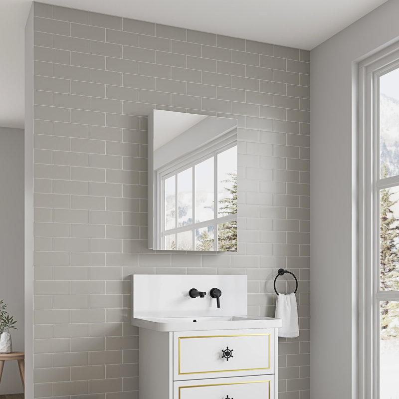 Armoire de rangement de salle de bain de l 20 po x H 30 po, bord de miroir biseauté, porte droite, rangement généreux pour dentifrice, miroir haut, charnières, bords à pharmacie en bois d'ingénierie blanc 20 po x 30 po, ouverture de la porte droite, grand