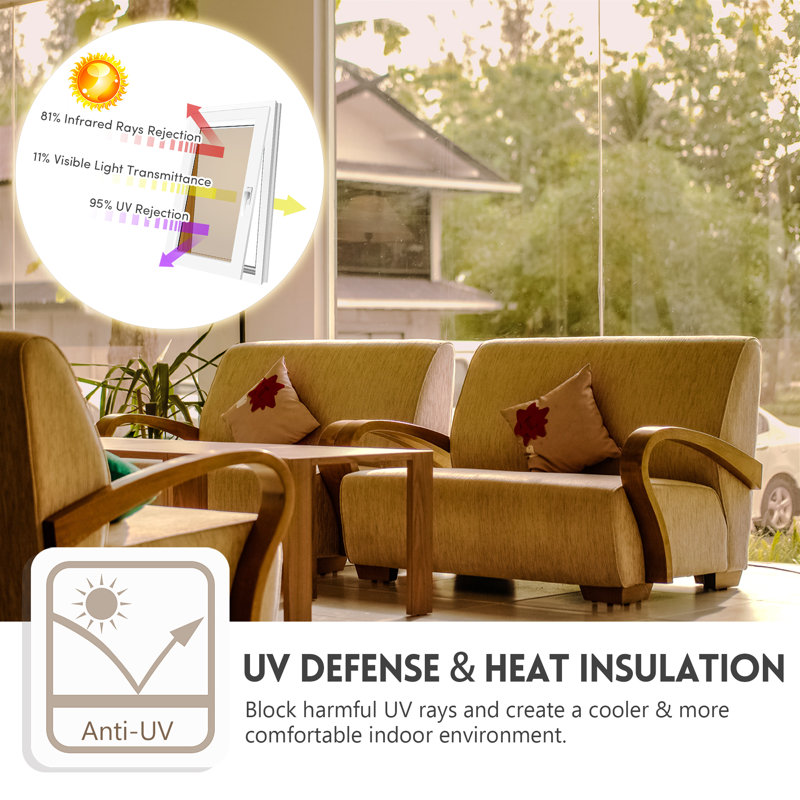 One Way Privacy with Heat Control Non-Wall Damaging Window Decal, 17.5'' H x 78'' W, Brown/Silver