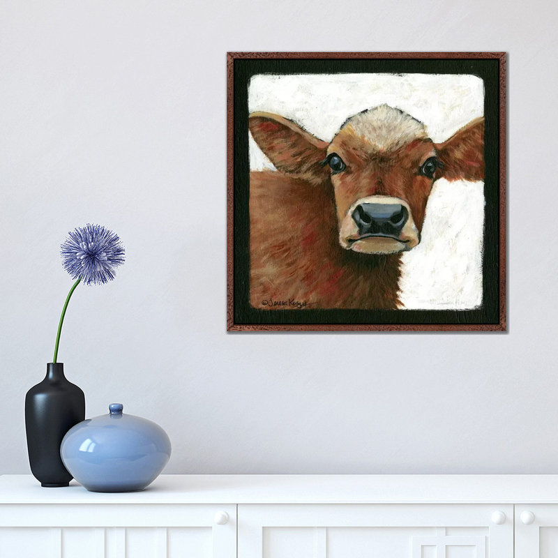 Bella Cow 1 Piece Painting on Canvas, 45.72cm H x 45.72cm W x 3.81cm D, Classic Brown Wood Floater Framed