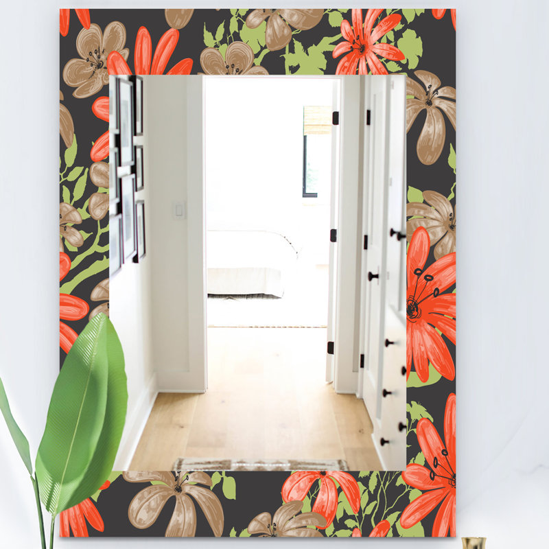 Miroir décoratif traditionnel fleurs avec branches, H 39,4 po x l 29,5 po