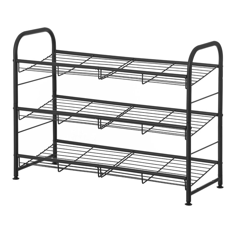 3 Tier Metal Shoe Rack with Adjustable Tilt Angle, Suitable for Front Door, Entrance, Garage, Black