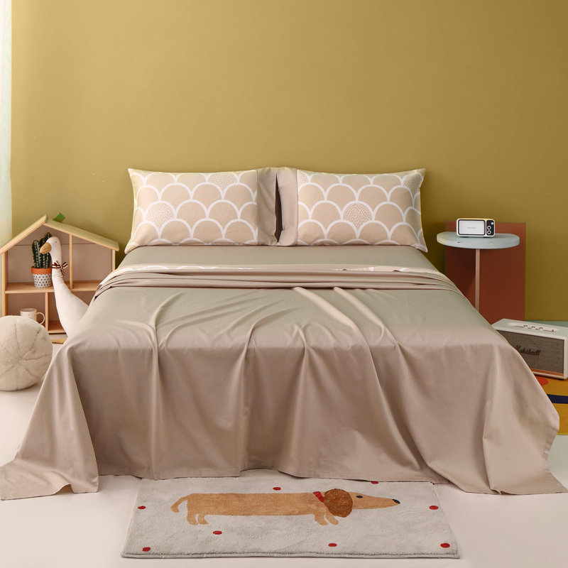 Ensemble de literie 100% coton biologique pour enfants, Ensemble de draps pour grand lit avec 2 taies d'or