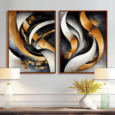 Fractal Waves of Dark Golden Galaxy I - Modern Abstract, impression d'art mural 2 pièces
