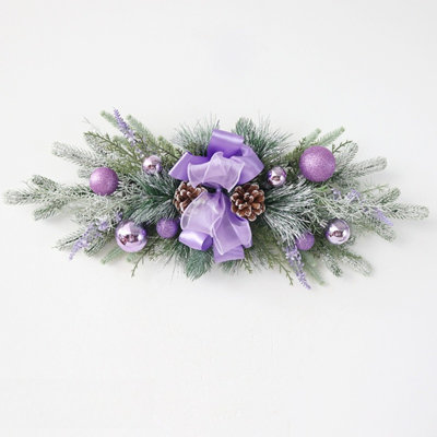 Christmas Swag For Decorating Outdoor, 23.62 Inch Mailbox Swag Decoration Teardrop With Berrise Bow Ball Ornaments For Front Door Stairway Window Shelf Fireplace Table Centerpiece Decorations Xmas Decor Christmas Decorations
