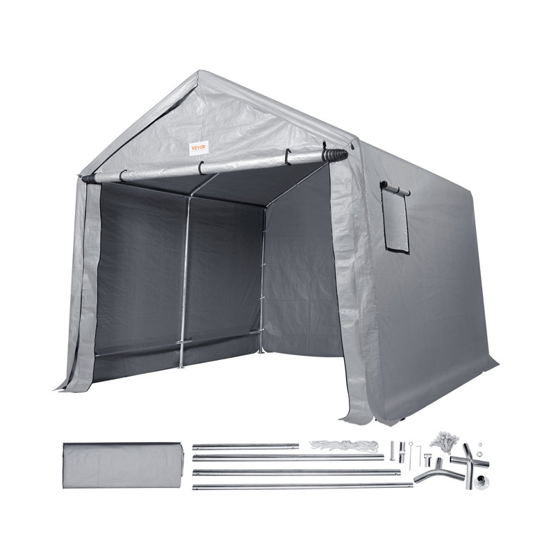 Gray 10' x 10' Portable Storage Shed with Windows and Steel Frame