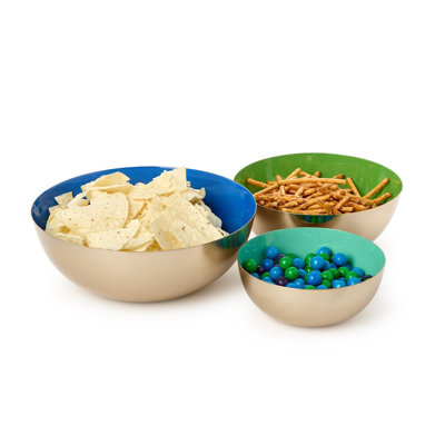 Color Pop Enamel Bowls Set of 3 Food Safe Iron Serving Bowls 10 in