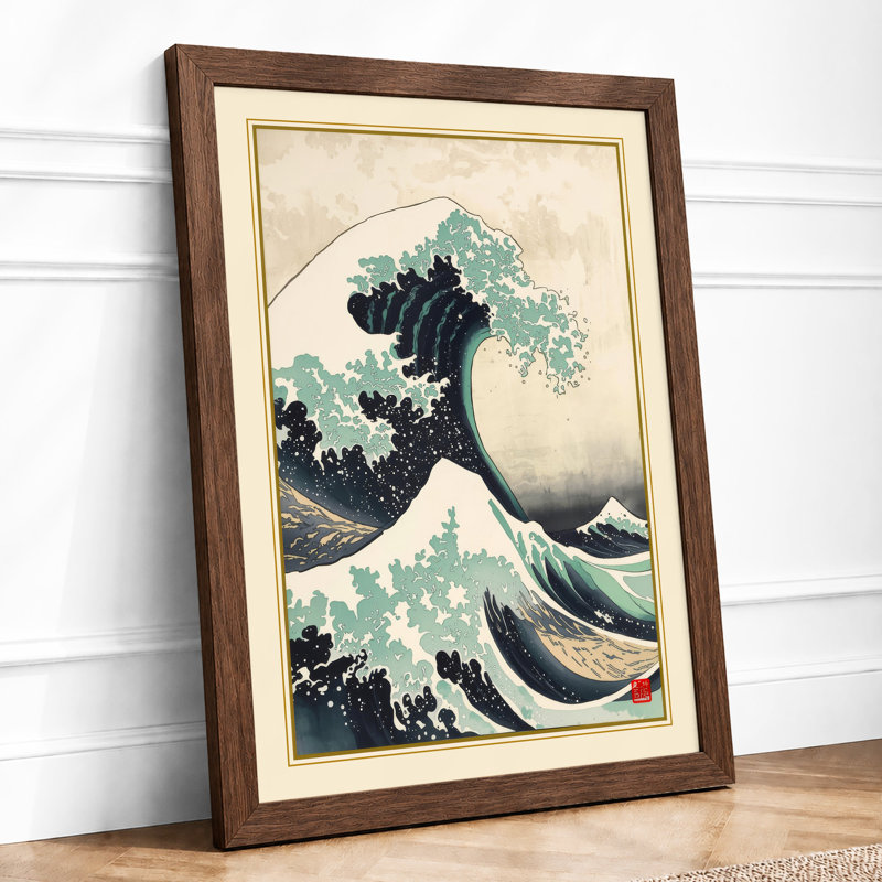 Wave And Mountain Japandi - Print, A2 - 59.4 x 42.0 cm, Walnut