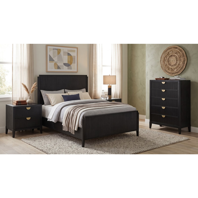 Berkeley Black Eastern King 4-Piece Bedroom Set, 4 Pcs: Bed, Chest, 2 Nightstands, Queen