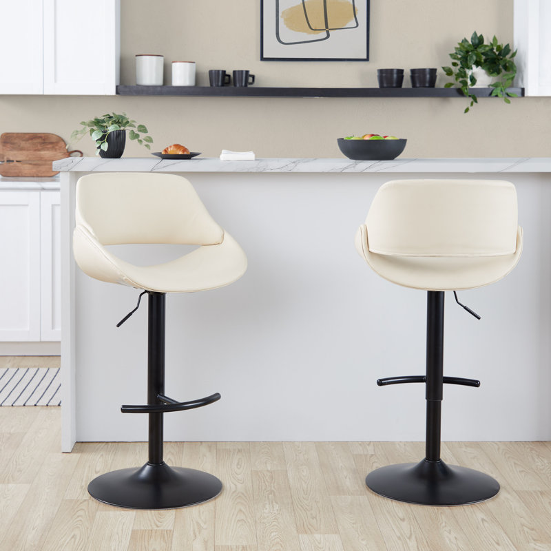 Tabouret de bar réglable Fabrico - ensemble de 2, Noir, Crème