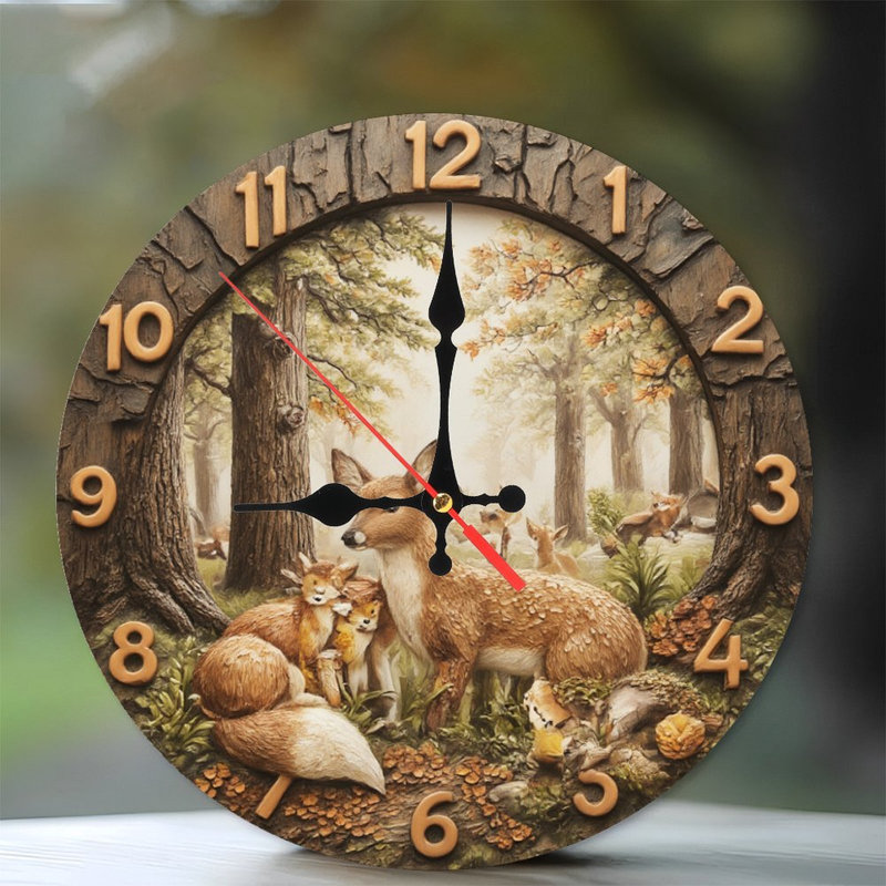 Horloge avec cerf et faons en forêt
