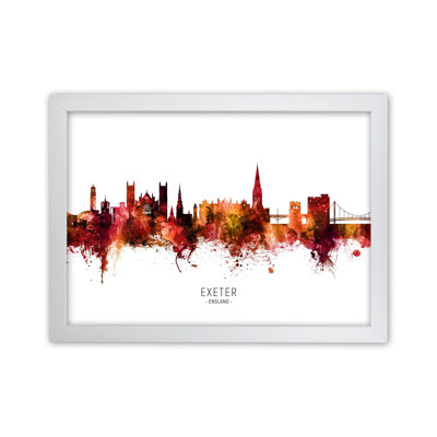Exeter England Skyline Red City Name by Michael Tompsett - Print