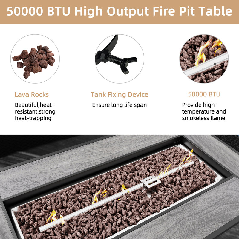 45" Outdoor Propane Fire Pit Table 50000 BTU with Lid