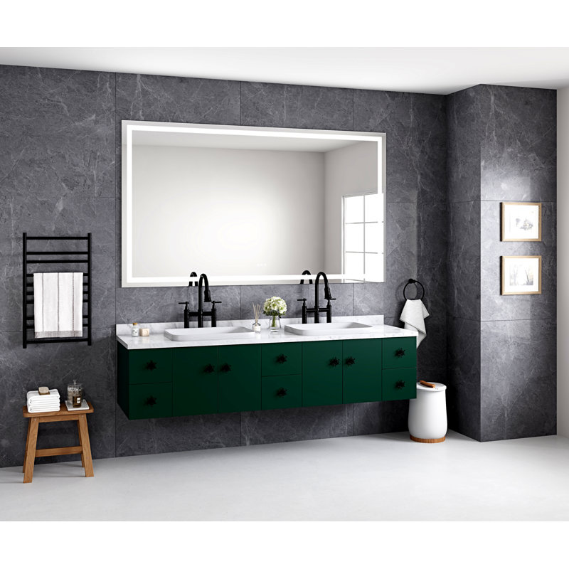 Miroir de salle de bain à DEL avec éclairage avant et arrière, grands miroirs muraux à intensité variable avec mémoire, 3 couleurs, miroir de meuble-lavabo à DEL