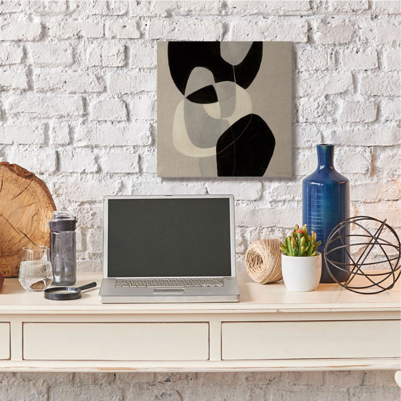«Neutral Toned Shapes Abstract Layers Brown Black» par Kippi Leonard - impression d'art graphique, H 24 po x l 24 po x 1,5 po