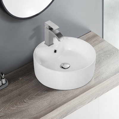 Lavabo de salle de bain rond en céramique blanche - Finition polyvalente pour un encombrement réduit