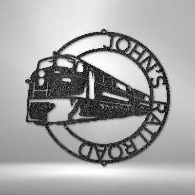 Anneau de train moderne personnalisé, monogramme, panneau en acier, décoration murale en acier