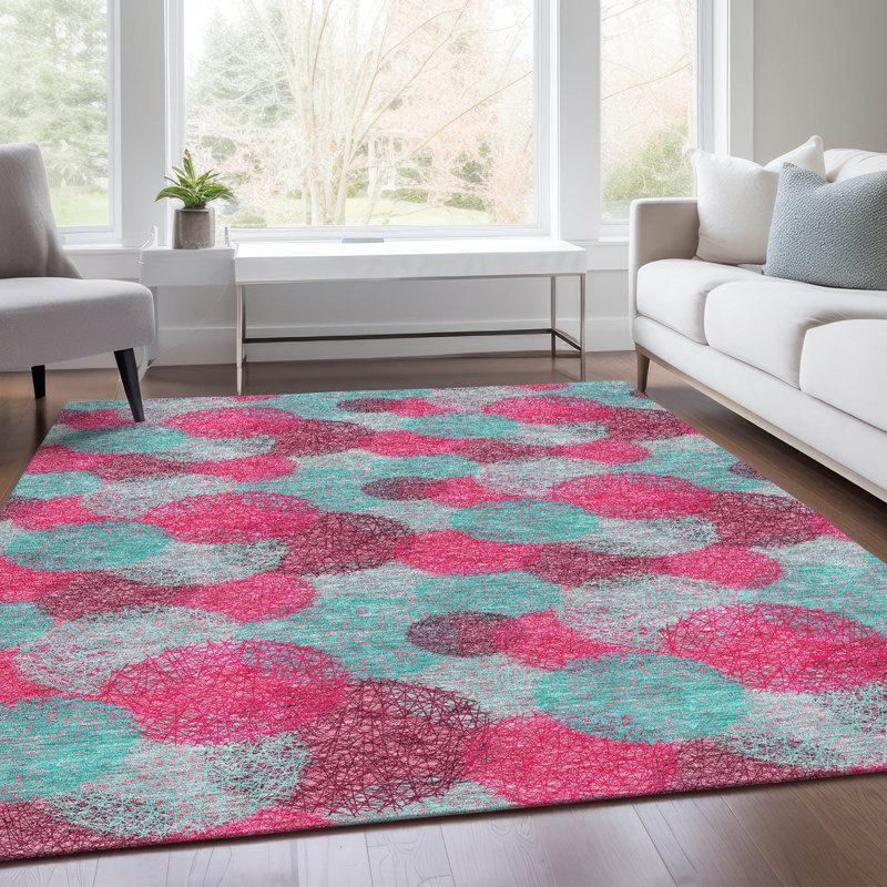 Tapis rose Prisco lavable à la machine de qualité supérieure, Rectangulaire 8 pi x 10 pi