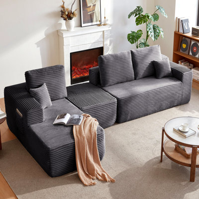 Cloud Sectional Sofa With U-Shape Chaise And Side Pockets , Modern Modular Design, Deep Seating, Upholstered Couch For Living Room/Bedroom, No Assembly Required , Grey,Left