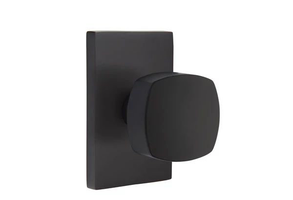 Ensemble de mortaise intérieure Emtek avec rosette rectangulaire moderne et bouton pierre de taille