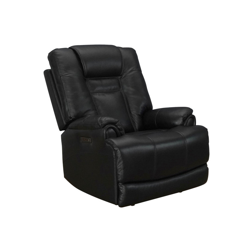 Fauteuil inclinable électrique en cuir véritable noir de 37,5 po de largeur avec appui-tête électrique