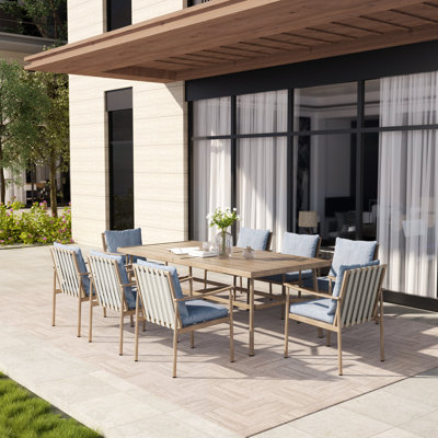 Mariene 8 - Person Metal Patio Dining Set with Rectangular Table , Cushions Included