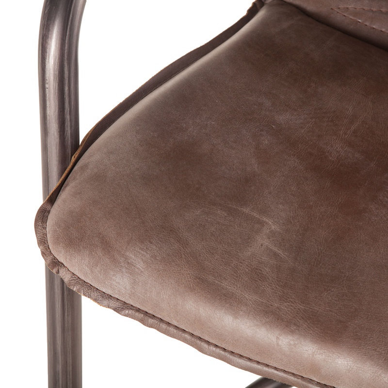 Chiavari Upholstered Stool with Metal Frame, Jet Brown Leather/ Vintage Bronze Frame, Bar Stool (29" Seat Height)