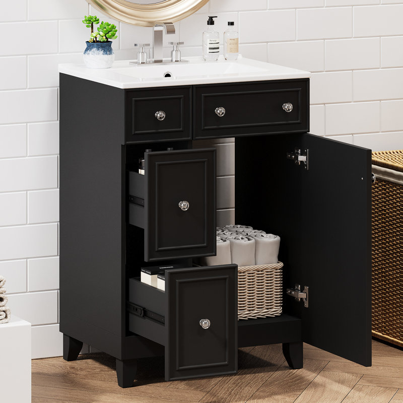 Meuble-lavabo 24 po - Pieds en bois massif et meuble-lavabo moderne