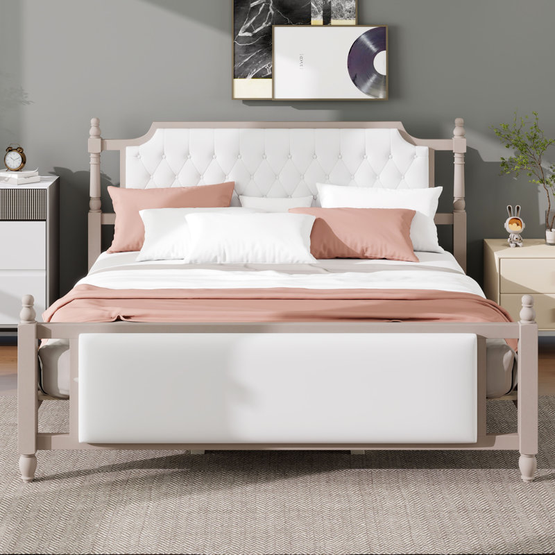 Cadre de lit rembourré avec tête et pied de lit en velours, cadre de lit en bois avec support en lattes de bois, Taupe