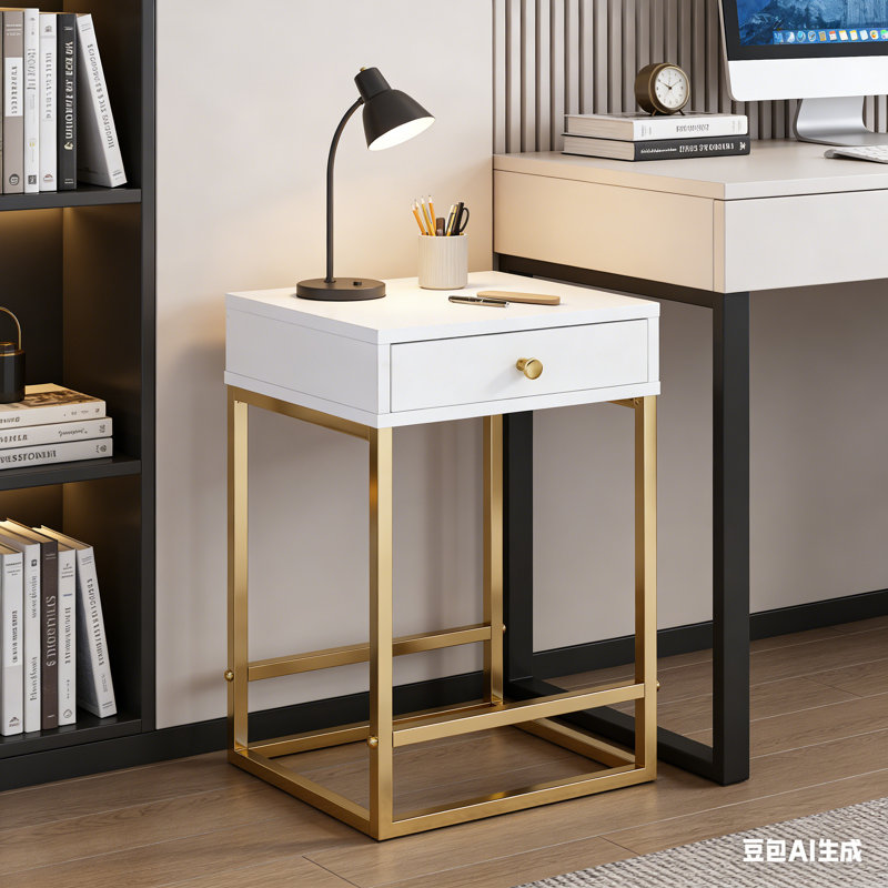 Coleen Accent Table For Living Room – Rectangular Side Table With 1 Drawer, X-Shaped Metal Trestle Base, 16"X12"X22"H, 40Lbs Top Weight Capacity